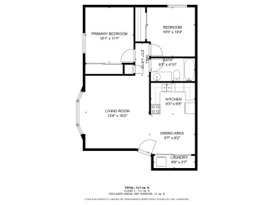 2 x 1 -  783 sqft. Dimensions on floorplan are estimated 