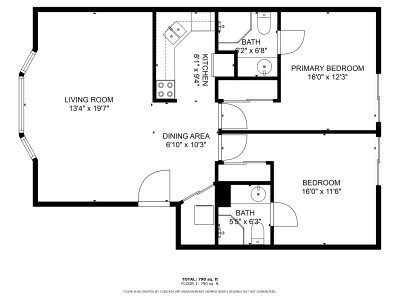 2 x 2 - 854 sqft. Dimensions on floorplan are estimated 